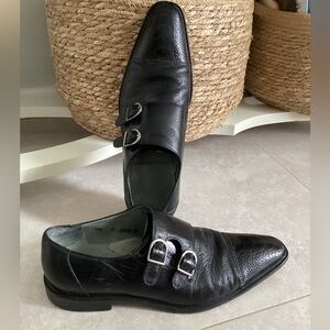 BELVEDERE Ostrich Shoes 9.5 Black Men’s Amico Double Monk Strap EUC